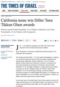 California teens win Diller Teen Tikkun Olam awards